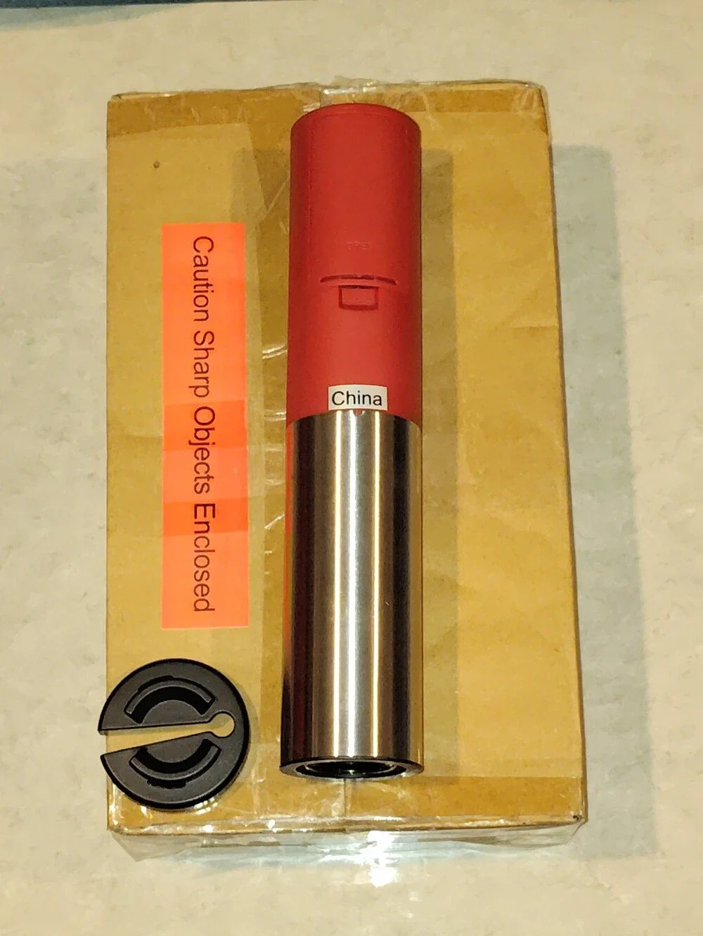 NEW WOLFGANG PUCK RED & STAINLESS STEEL ELECTRIC WINE BOTTLE CORK OPENER